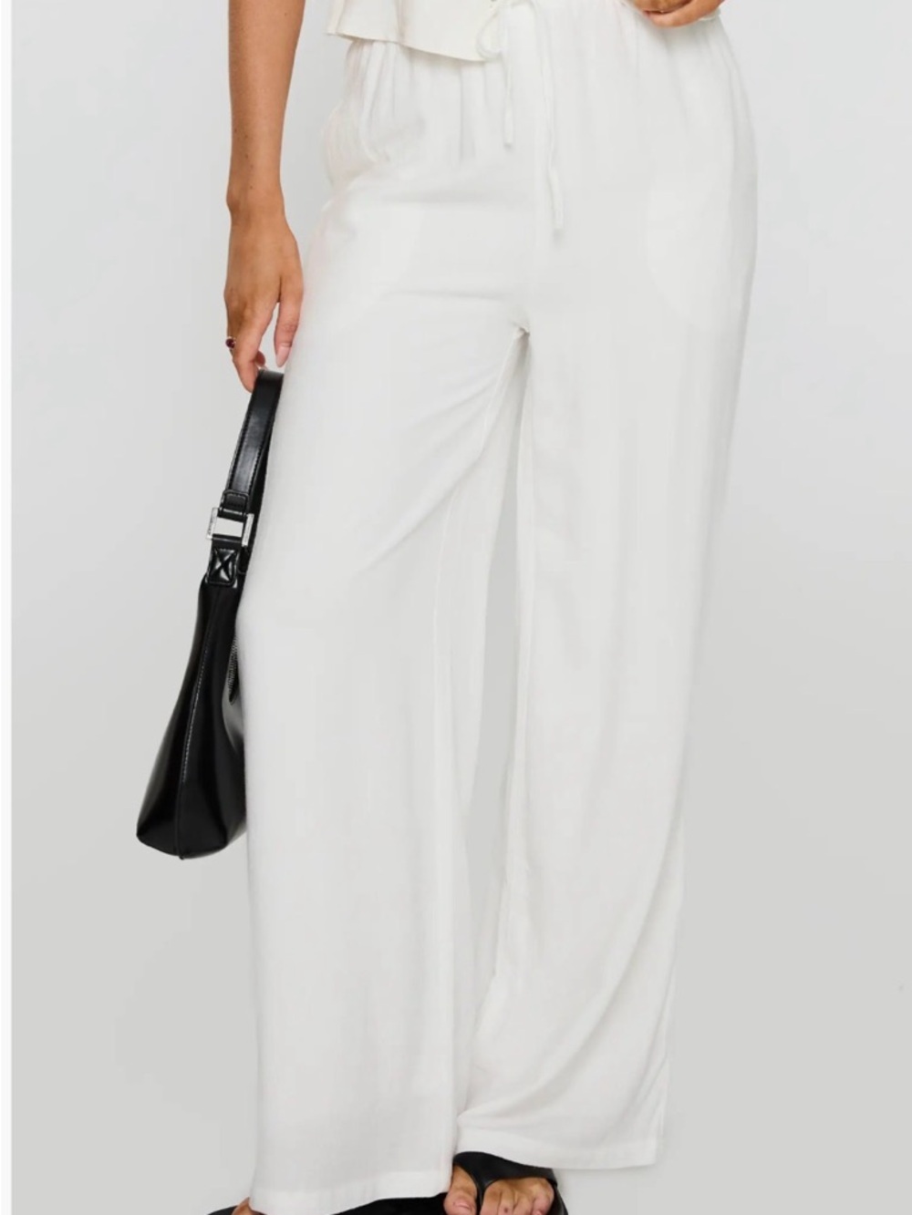 Princess Polly White Parklea high waist linen blend drawstring pants